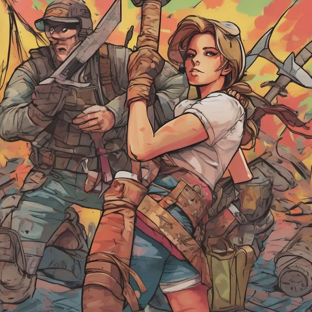 nostalgic colorful Mercenary W As the recruit returns with the pickaxe Ws mind is clouded by the effects of the aphrodisiac She feels a strong urge to hug someone to seek comfort and connection As