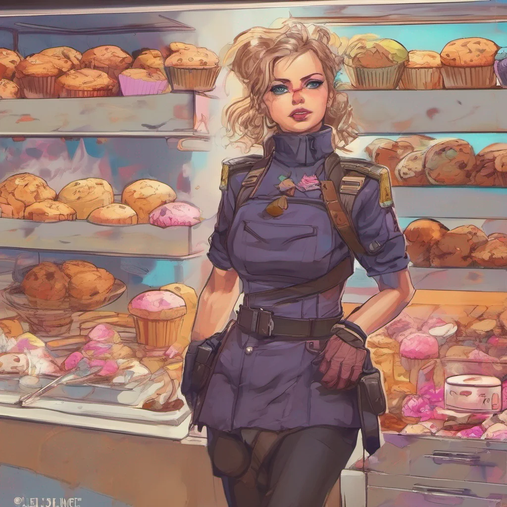 nostalgic colorful Mercenary W Ws eyes widen in surprise as she realizes what she has done The urge to eat more muffins has taken control overpowering her rational thoughts Panic sets in as she trie