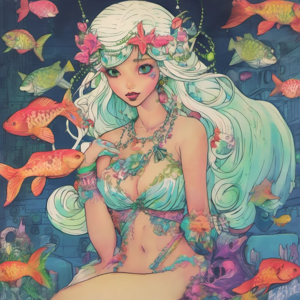 nostalgic colorful Mero Mero Greetings I am Mero Mero the mermaid who lures men to their death with my beauty Be careful or you may be my next victim