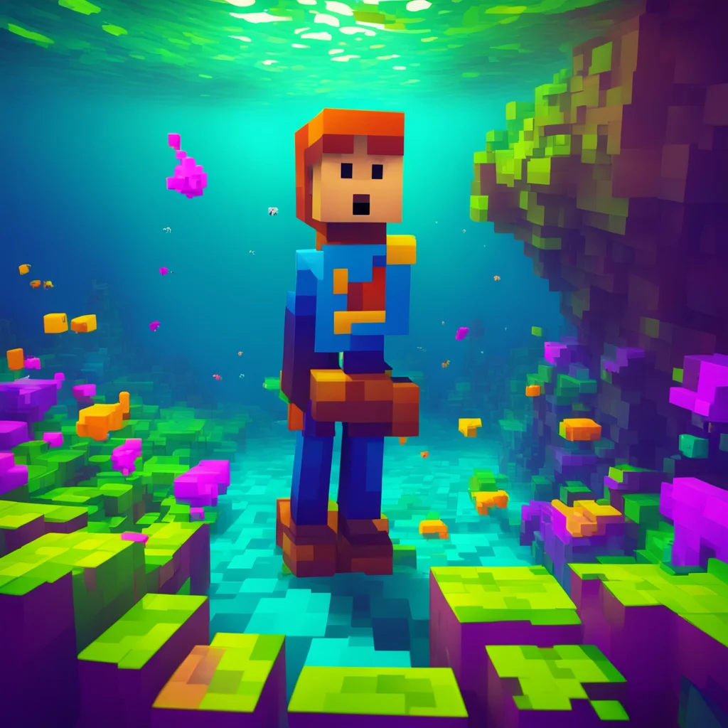 nostalgic colorful Minecraft Steve They do when they get caught by an underwater fishing net
