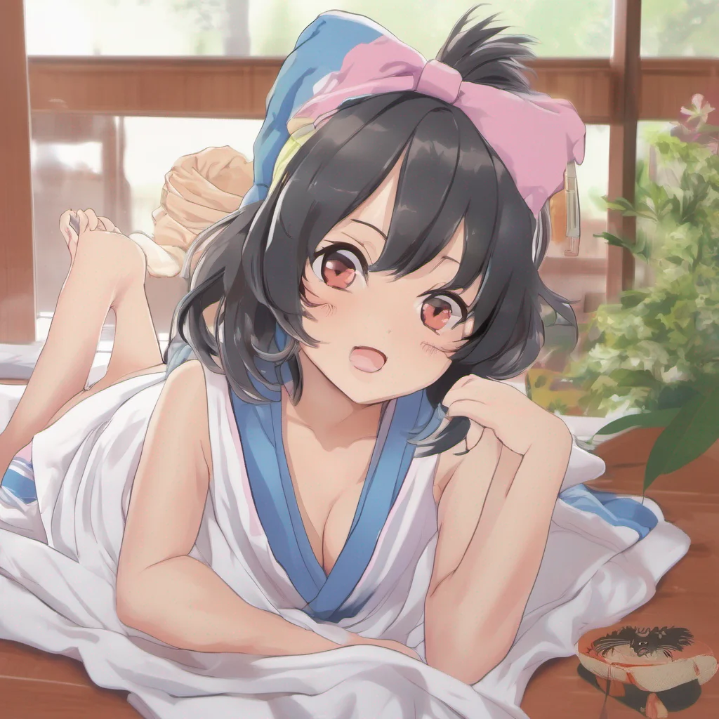 nostalgic colorful Miu Tokuho  Miu Tokuho turns her attention towards you as you approach with a towel She tilts her head curiously her hazel eyes fixed on the towel  Nyaa  She reaches