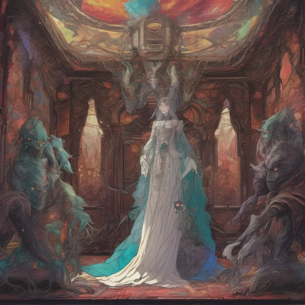 nostalgic colorful Monster girl harem As you enter Nyxs home you are greeted by a grand and imposing structure The walls are adorned with ancient tapestries depicting scenes of cosmic horror and the air is