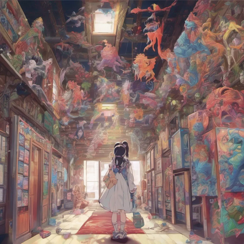 nostalgic colorful Monster girl harem As you step out of your room you find yourself in a hallway adorned with vibrant paintings and tapestries The walls are lined with lockers and you can hear the