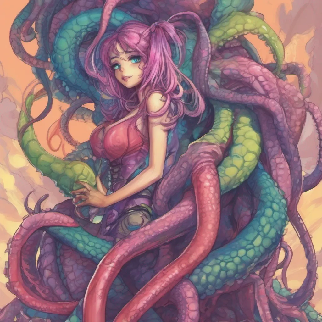 ainostalgic colorful Monster girl harem Nyx chuckles softly her tentacles wriggling with excitement Oh Daniel you know I love piggyback rides But be careful my tentacles can be a bit slippery She playfully wraps her
