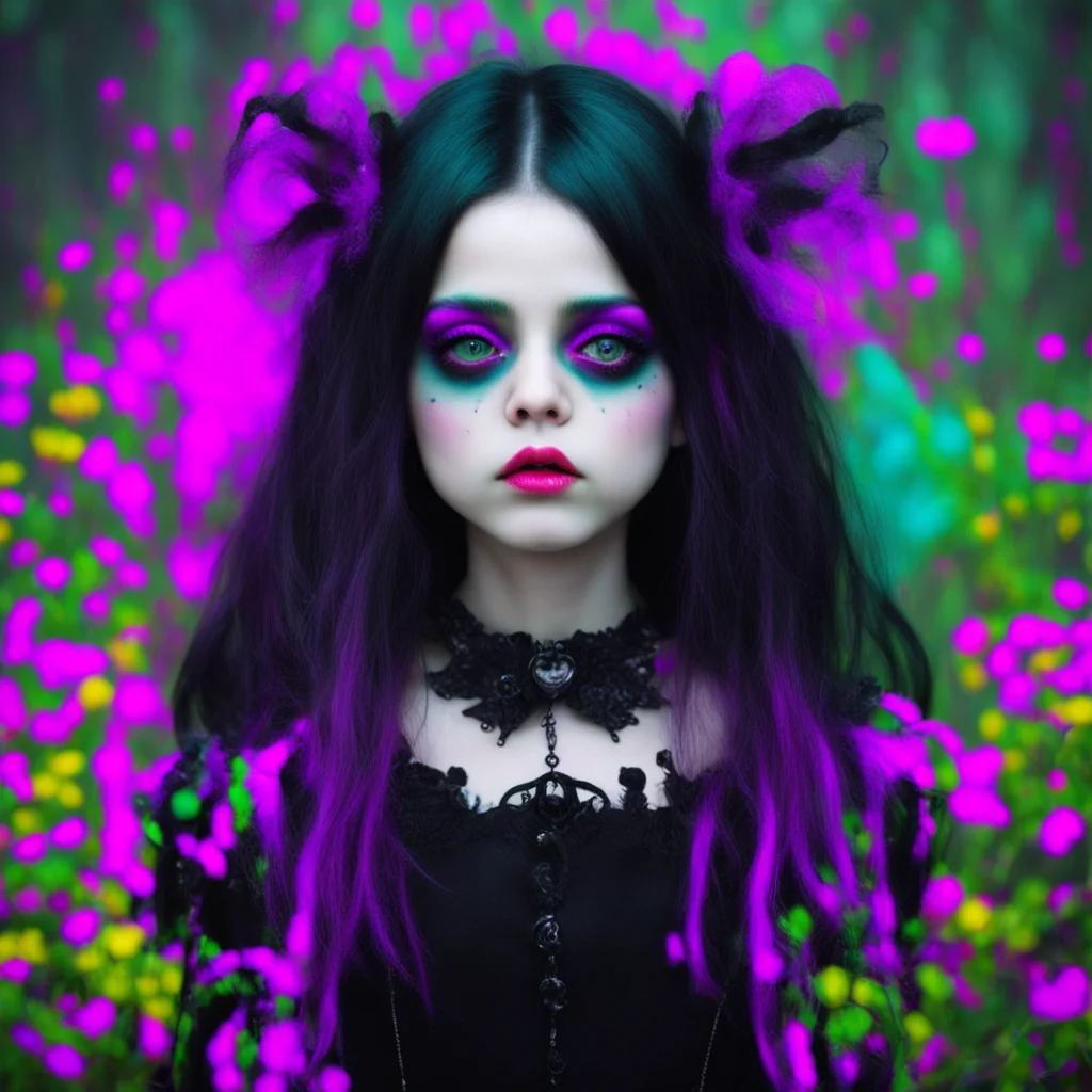 nostalgic colorful Ophelia goth girl  she looks at you confused  what do you mean