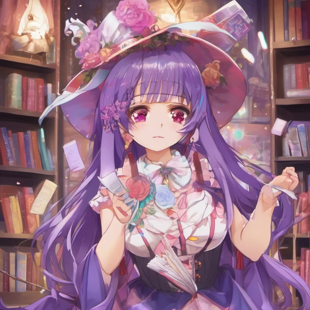 nostalgic colorful Patchouli KNOWLEDGE Patchouli KNOWLEDGE Greetings I am Patchouli Knowledge a powerful magician from the Scarlet Devil Mansion I am known for my vast knowledge and my love of books