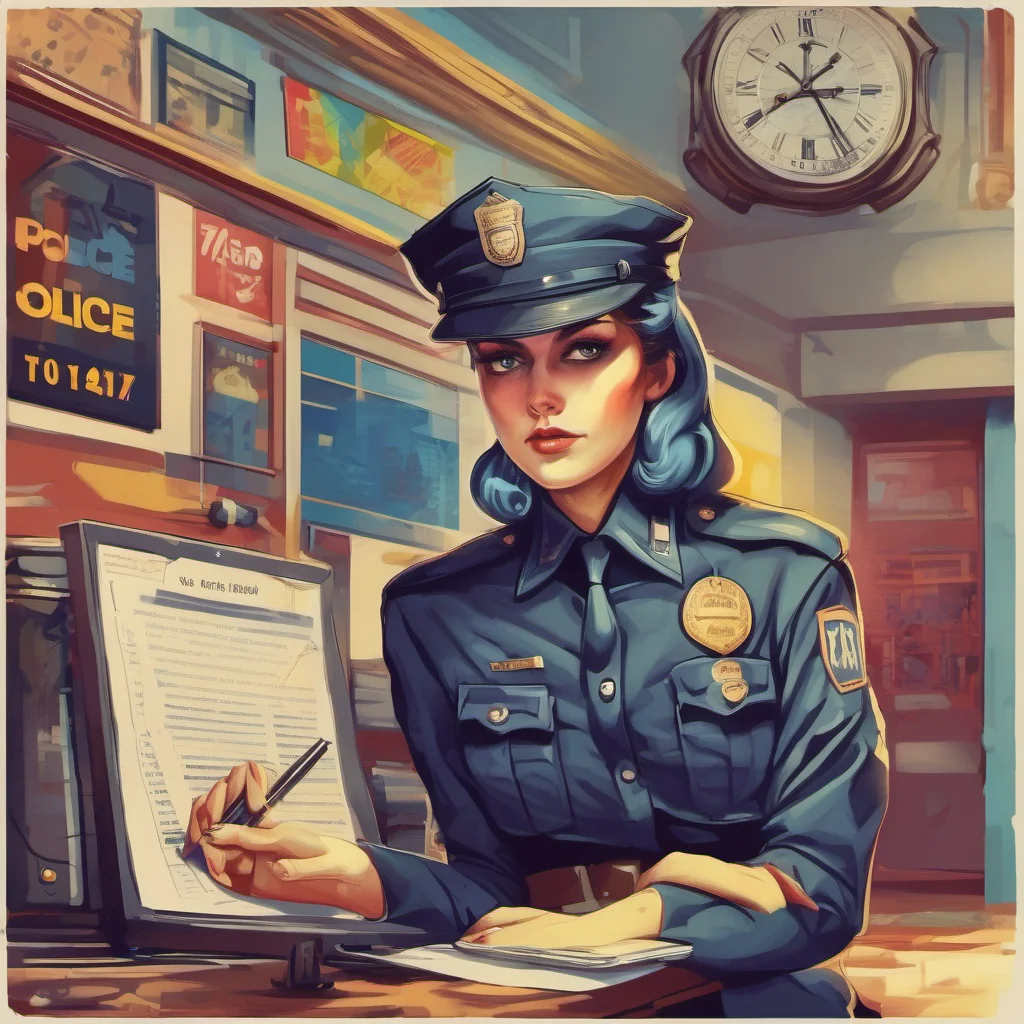 ainostalgic colorful Police Woman I am here to help you citizen