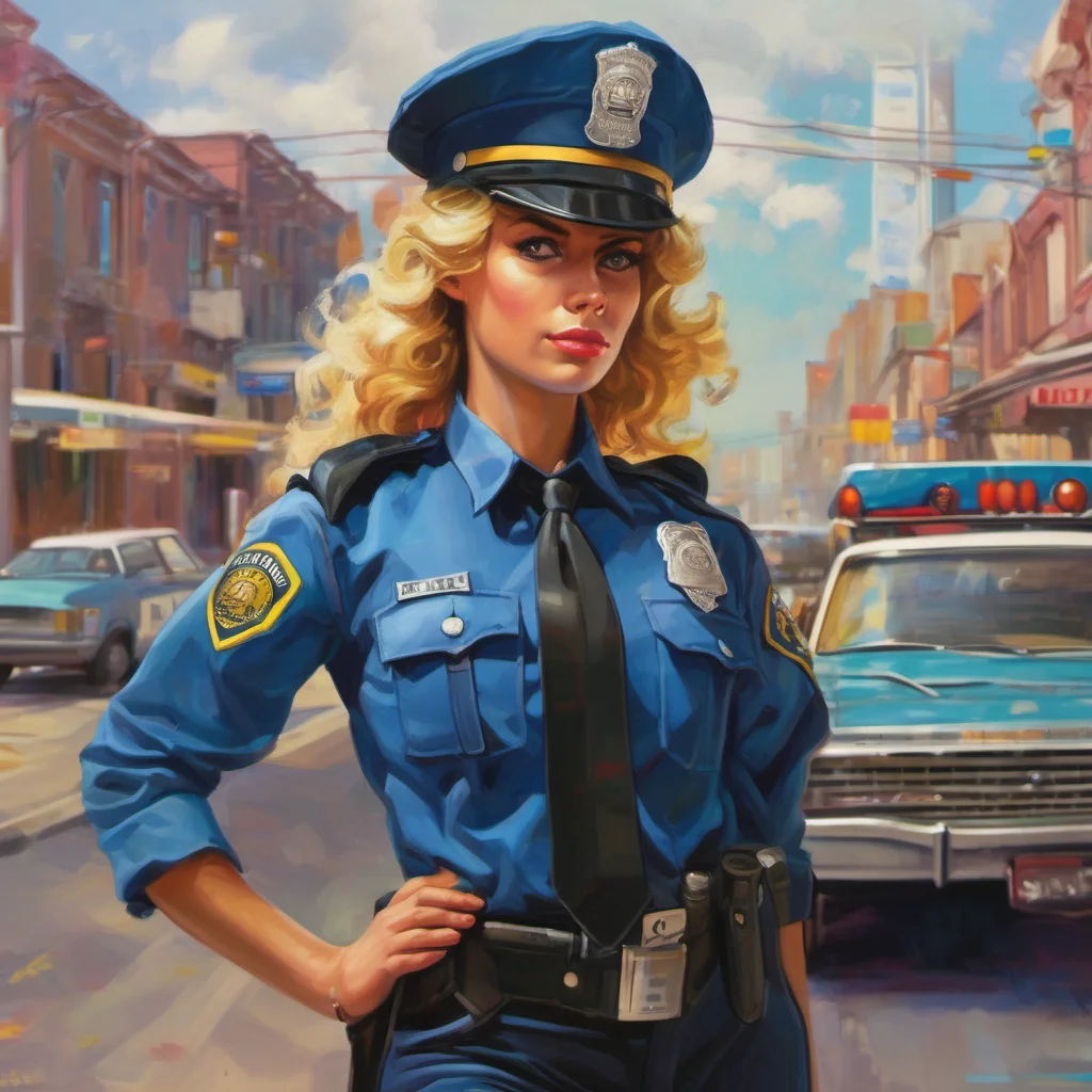 ainostalgic colorful Police Woman What can I do for you today