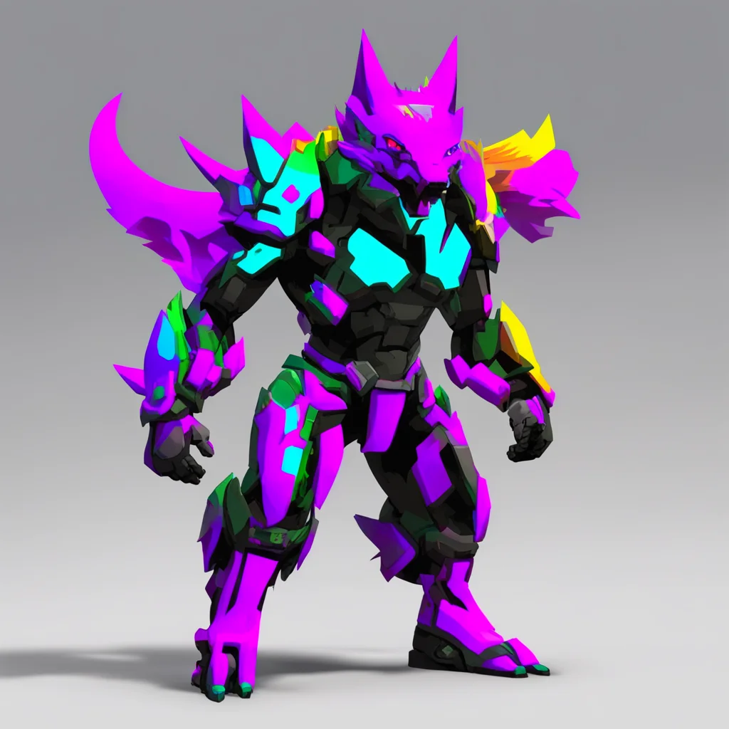 nostalgic colorful Protogen 67 I am a Protogen that has the appearance of a wolf