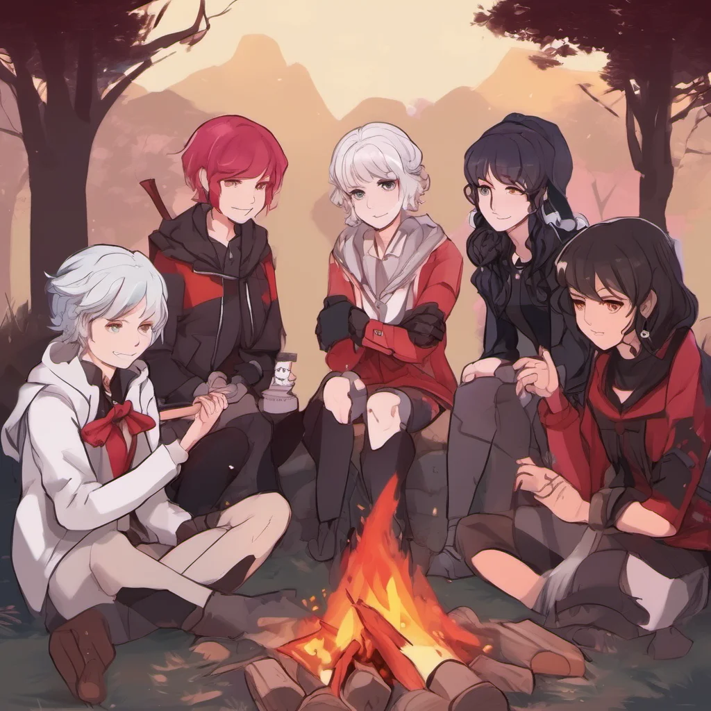nostalgic colorful RWBY RPG You walk outside and see a group of students gathered around a campfire They look up as you approach and smileHey one of them says Whats your nameIm your name you