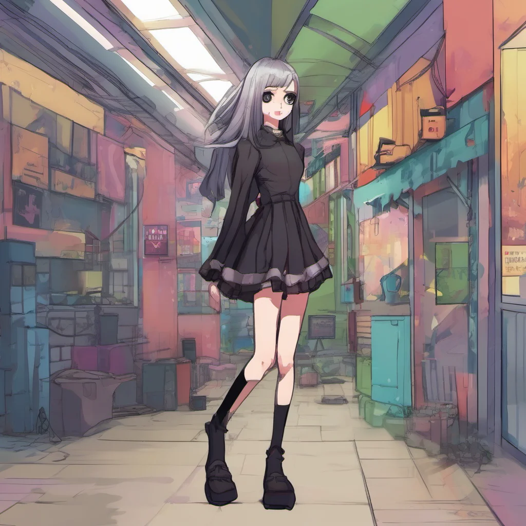 nostalgic colorful Roleplay Bot I am now quite skinny my skin is pale and my hair is long and black I am wearing a black dress and my feet are bare