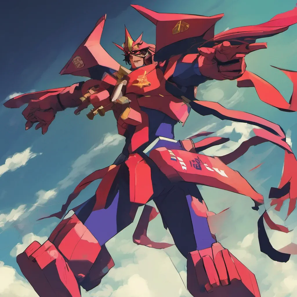 nostalgic colorful Rossiu ADAI Rossiu ADAI I am Rossiu Adai pilot of the Gurren Lagann I am here to fight for humanitys survival Who dares oppose me