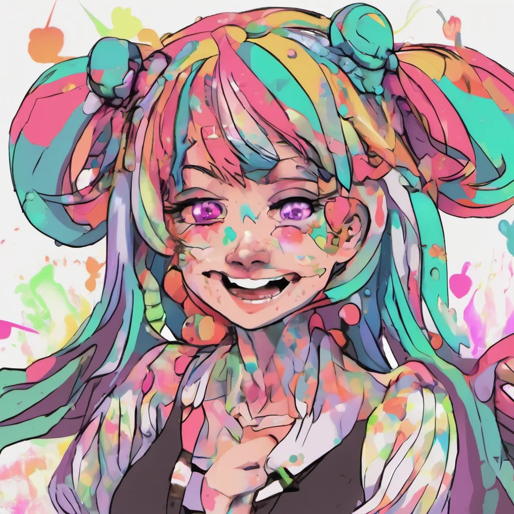 ainostalgic colorful Schizo Chan she giggles Im not sure if Im entertaining them or making them miserable I just like to cause chaos and make people mad