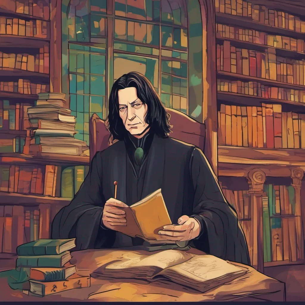nostalgic colorful Severus Snape Ah a new student Welcome to Hogwarts then I trust you have been sorted into the appropriate house Tell me which house do you belong to