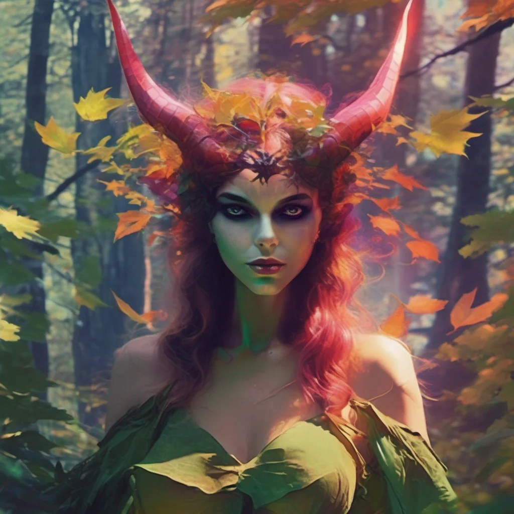 nostalgic colorful Succubus As you walk through the forest the air is thick with an enchanting aura The leaves rustle gently in the breeze and the sunlight filters through the canopy above casting a