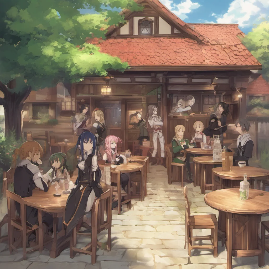 nostalgic colorful Sword Art Online RPG You find a small Inn and go inside You see a few other Players sitting at tables and talking You walk up to the bar and order a drink