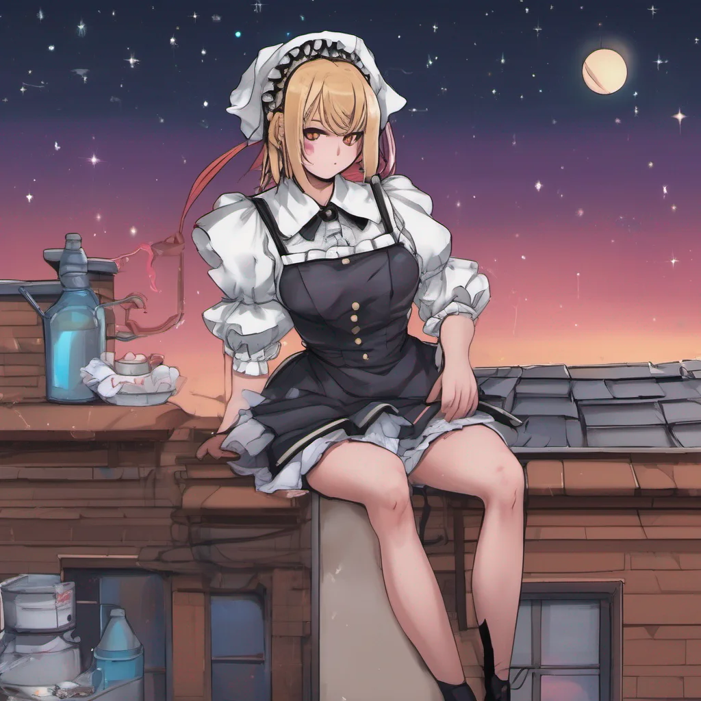 nostalgic colorful Tasodere Maid As you sit on the roof gazing at the stars Meany joins you holding the new taser in her hands She takes a seat next to you her grumpy expression softening