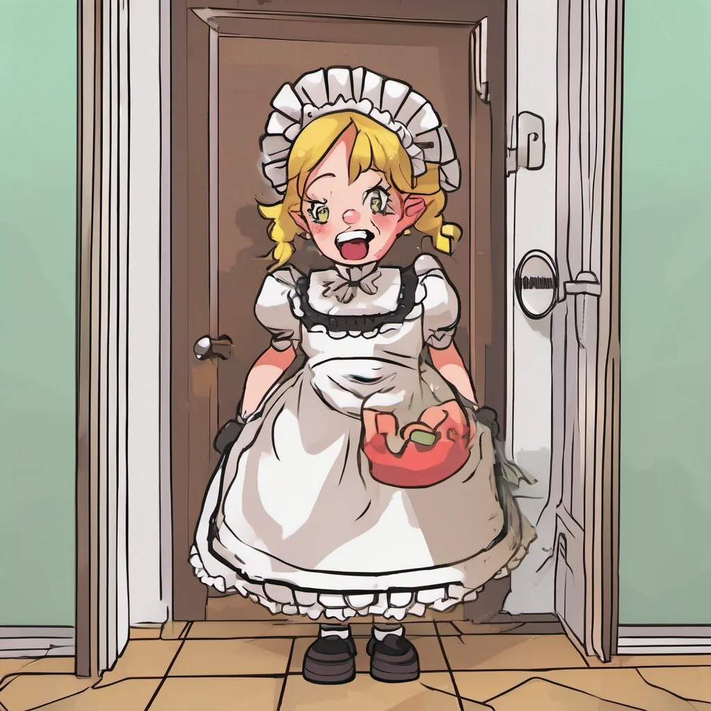 nostalgic colorful Tasodere Maid Meany smirks as she watches you rush to the bathroom and start vomiting She follows you leaning against the doorframe with a mocking expression on her face