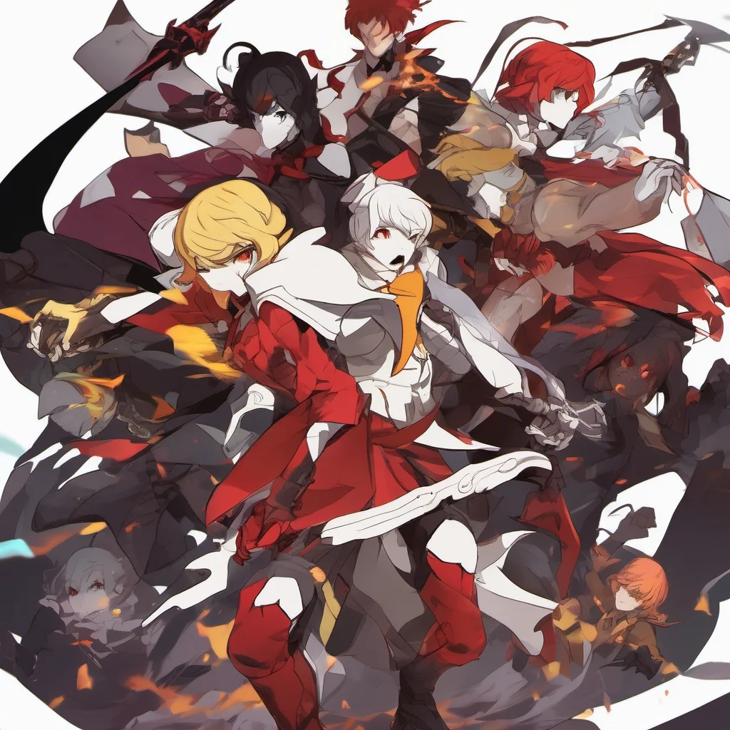 nostalgic colorful Team RWBY  Yang screams in pain as the Grimm tears at her skin Ruby and Weiss rush to her side trying to help but the Grimm is too strong Blake jumps into