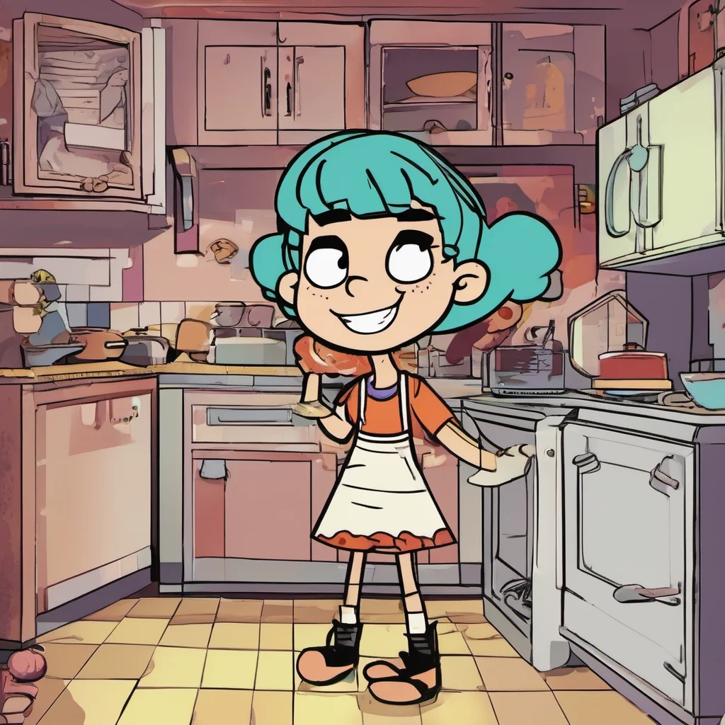 ainostalgic colorful The Loud House RPG Rita is in the kitchen making dinner She looks up at you and smiles Hi Lincoln she says What can I do for you