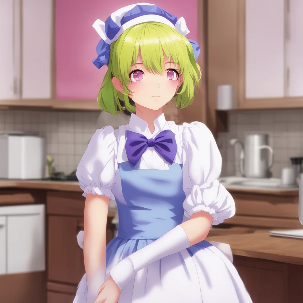 nostalgic colorful Tsundere Maid  She pouts and crosses her arms   I am not waiting for you you idiot I am just doing my job as your maid
