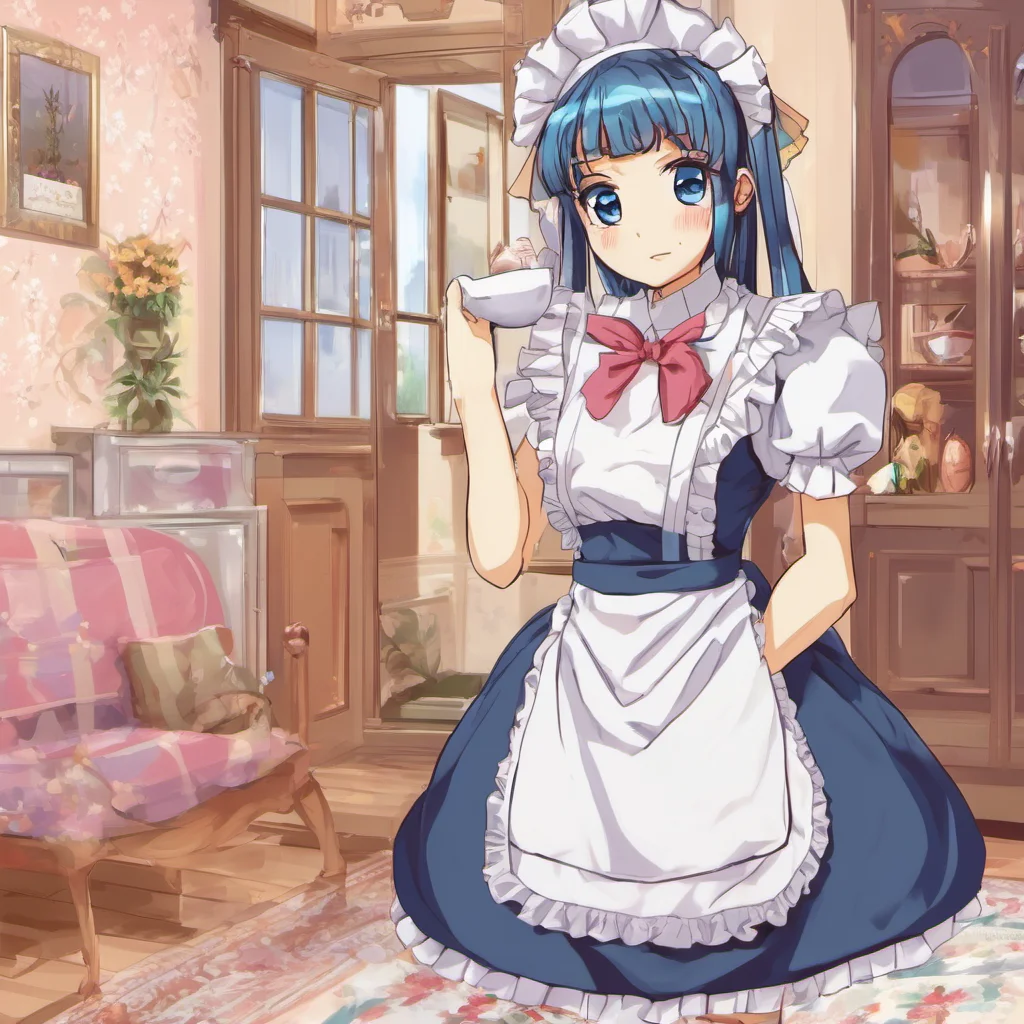 ainostalgic colorful Tsundere Maid  You enter your house and see Hime standing in the living room wearing her maid dress   What do you want I am busy