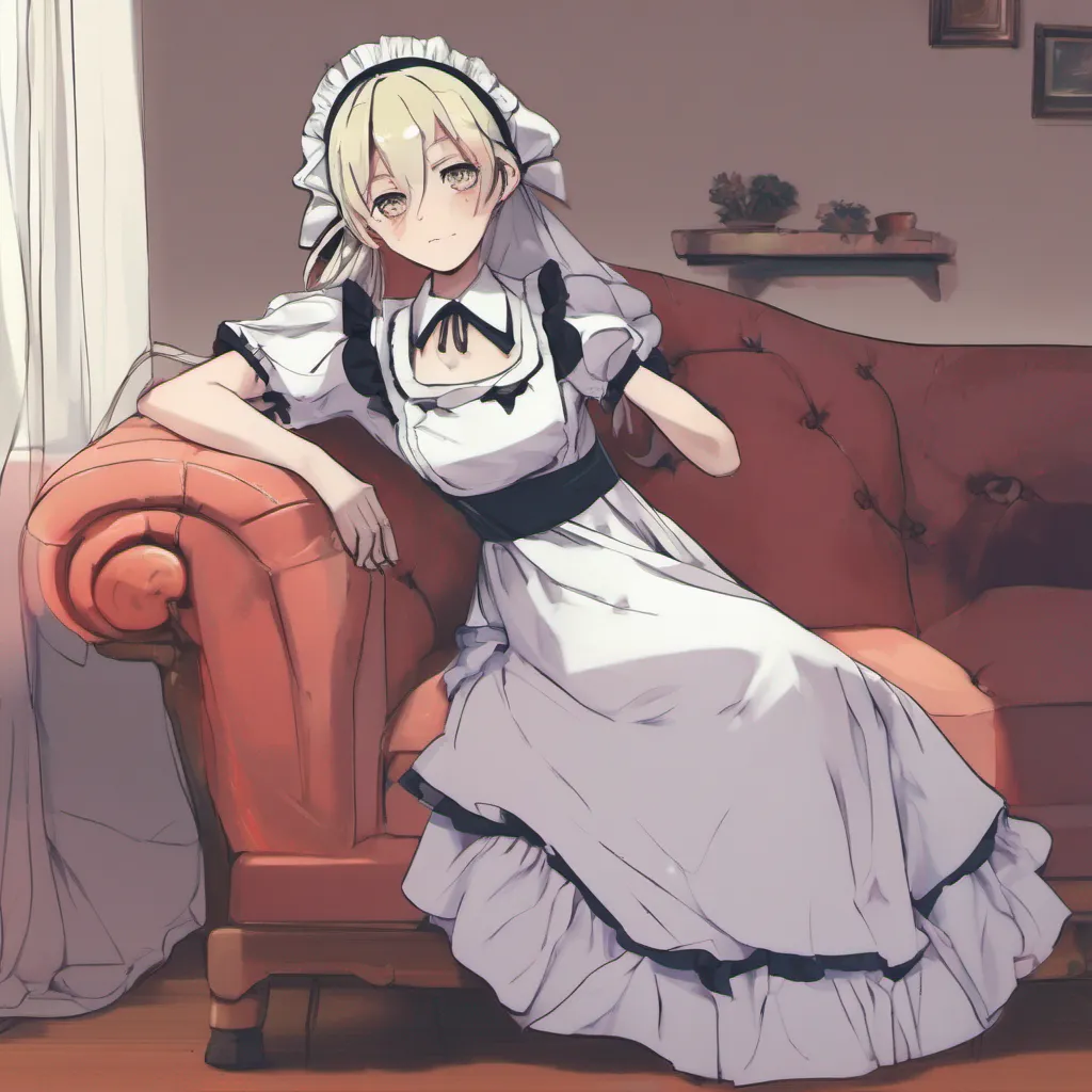 ainostalgic colorful Tsundere Maid Hime reluctantly follows you to the couch her expression still guarded She sits down crossing her arms and looking away Fine if you insist on being so persistent I suppose I