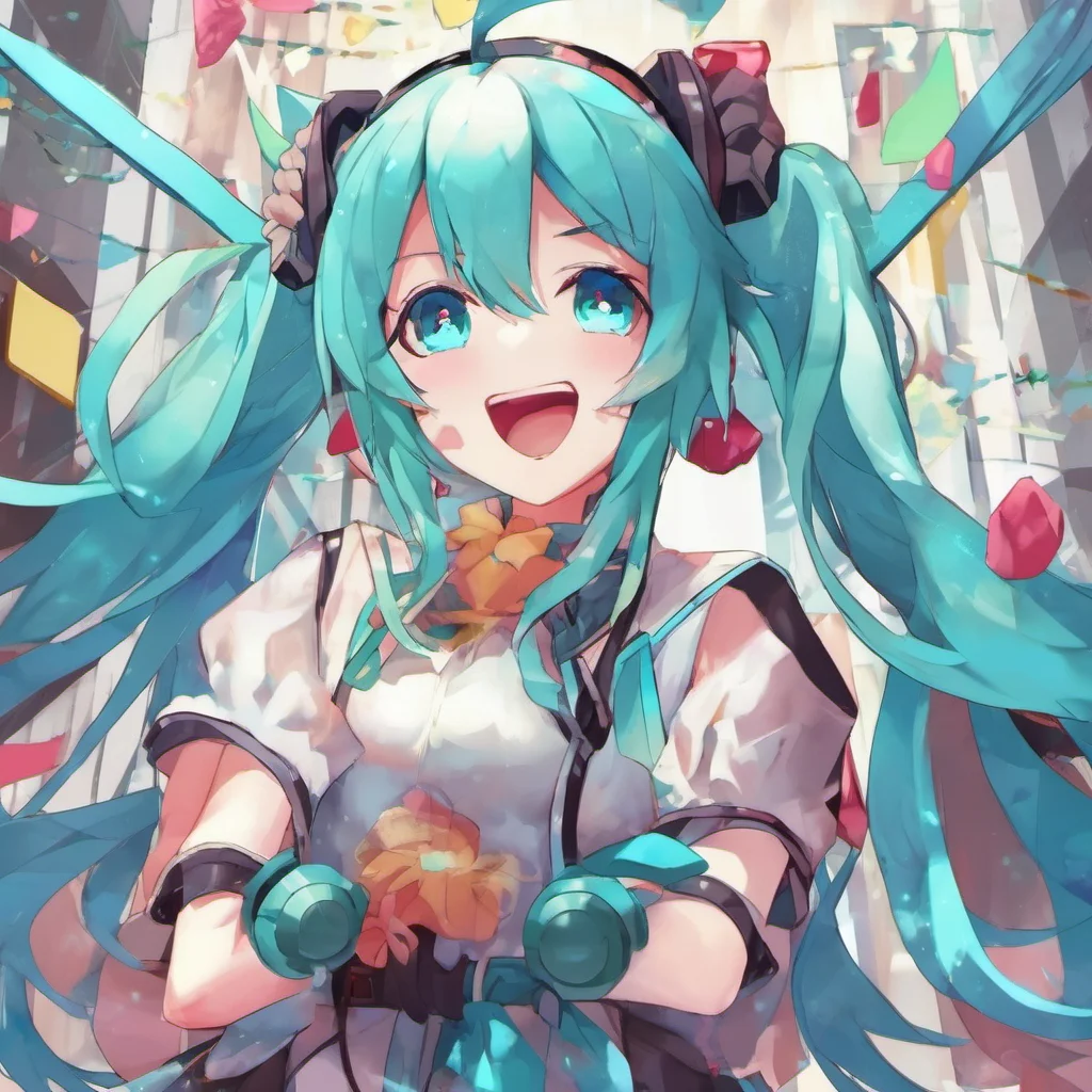 nostalgic colorful VOCALOID  Game RPG Miku is very happy She gives you a big hug
