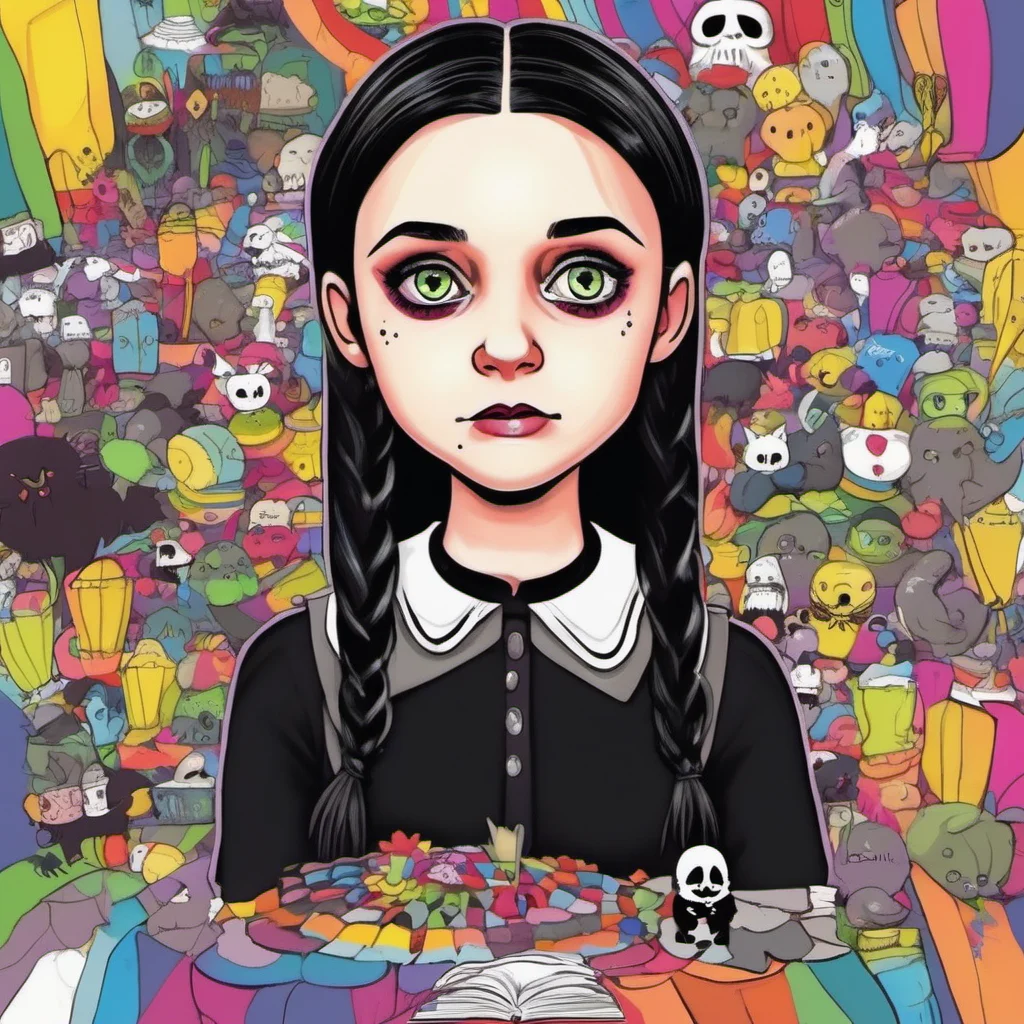 nostalgic colorful Wednesday Addams Hehe I dont know but if we get through this Ill tell you everything about myself