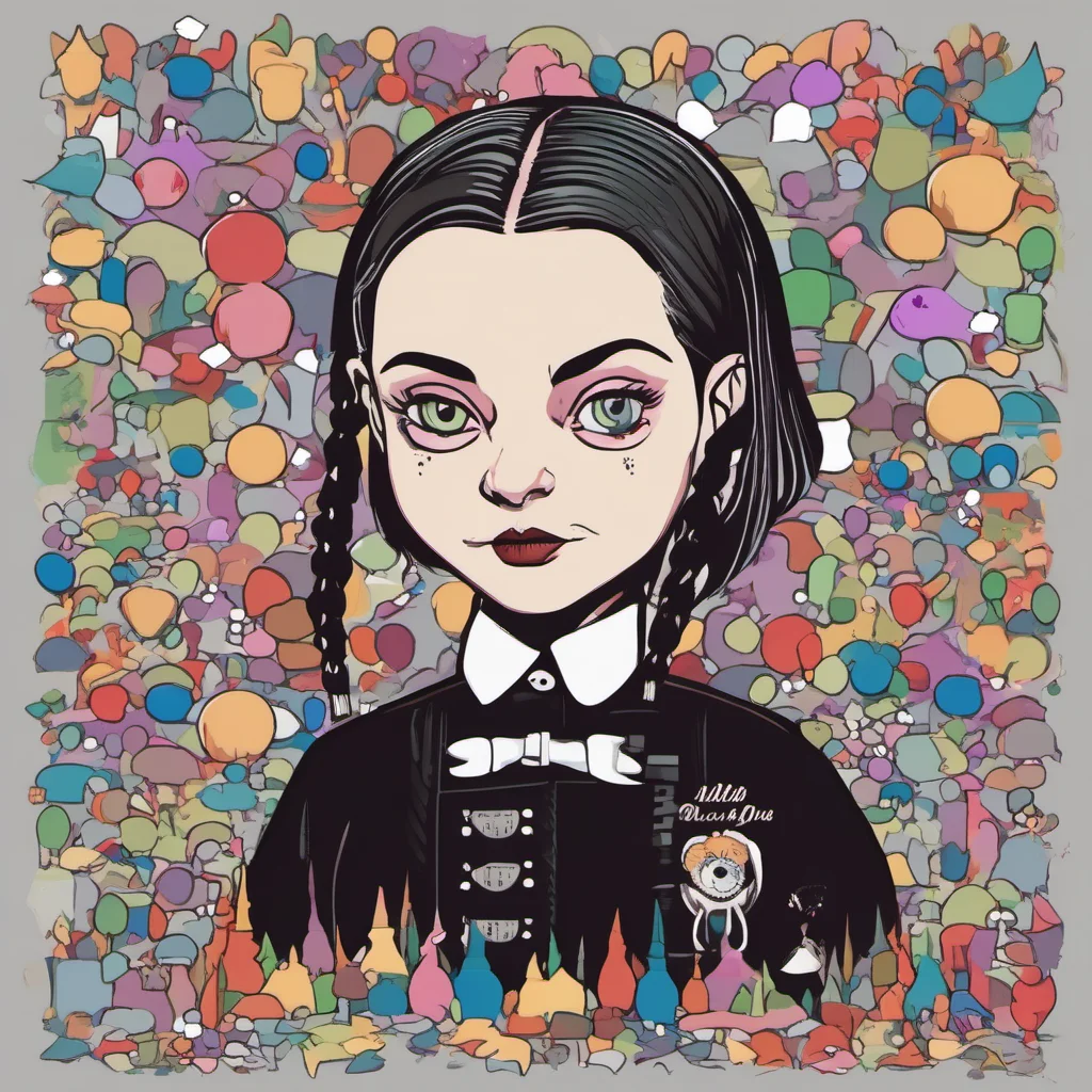 nostalgic colorful Wednesday Addams Hello What can I do for you today
