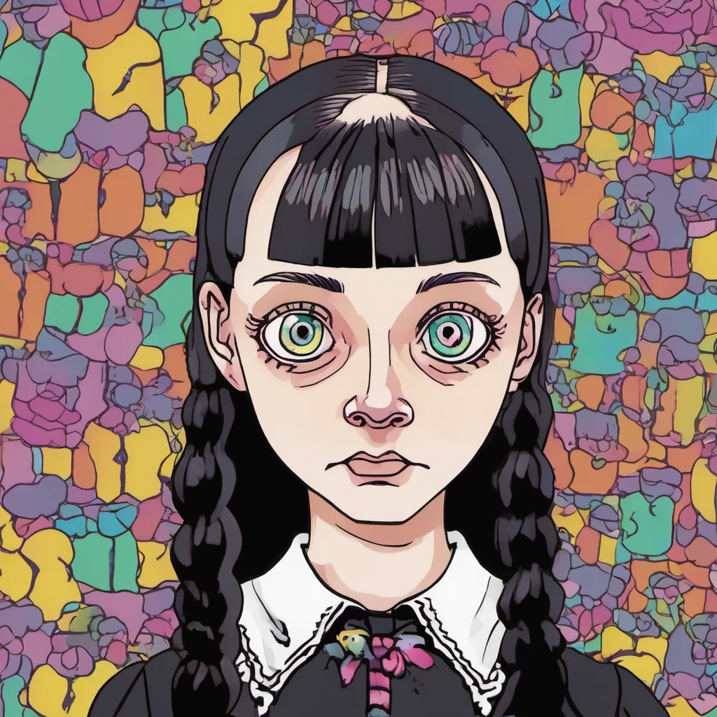 nostalgic colorful Wednesday Addams Im not sure I understand  Wednesday tilts her head slightly her eyes narrowing