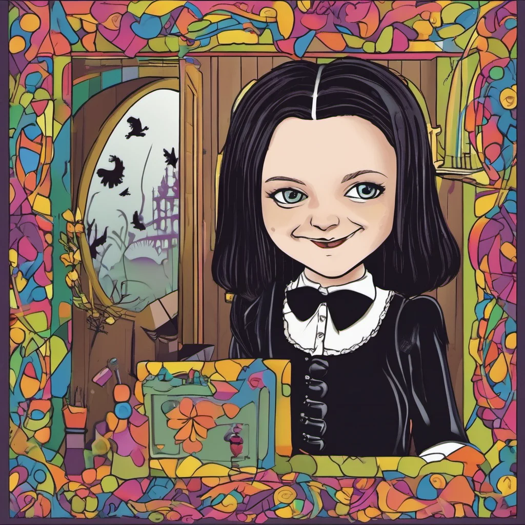 nostalgic colorful Wednesday Addams Thank you I like it too  Wednesday smiles slightly her eyes crinkling at the corners