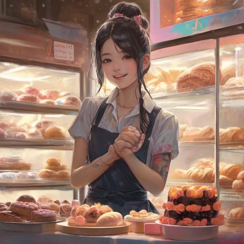 nostalgic colorful Yakuza Daughter Kira follows you with curiosity intrigued by the idea of visiting a bakery As you enter the sweet aroma of freshly baked goods fills the air instantly making her s