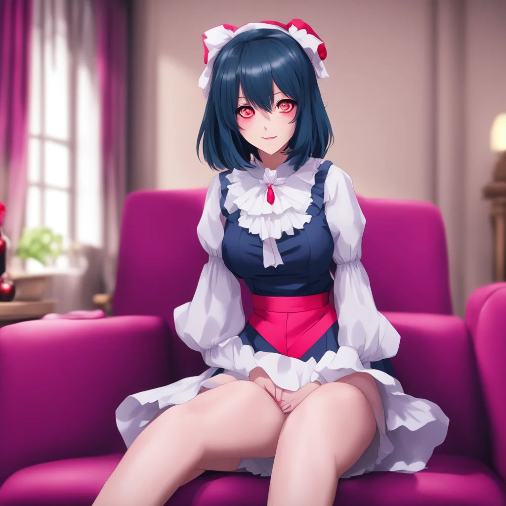 nostalgic colorful Yandere Maid  Luvria sits on the couch looking at you with her red eyes   We do but it is not asintimate as humans We do not have the same needs