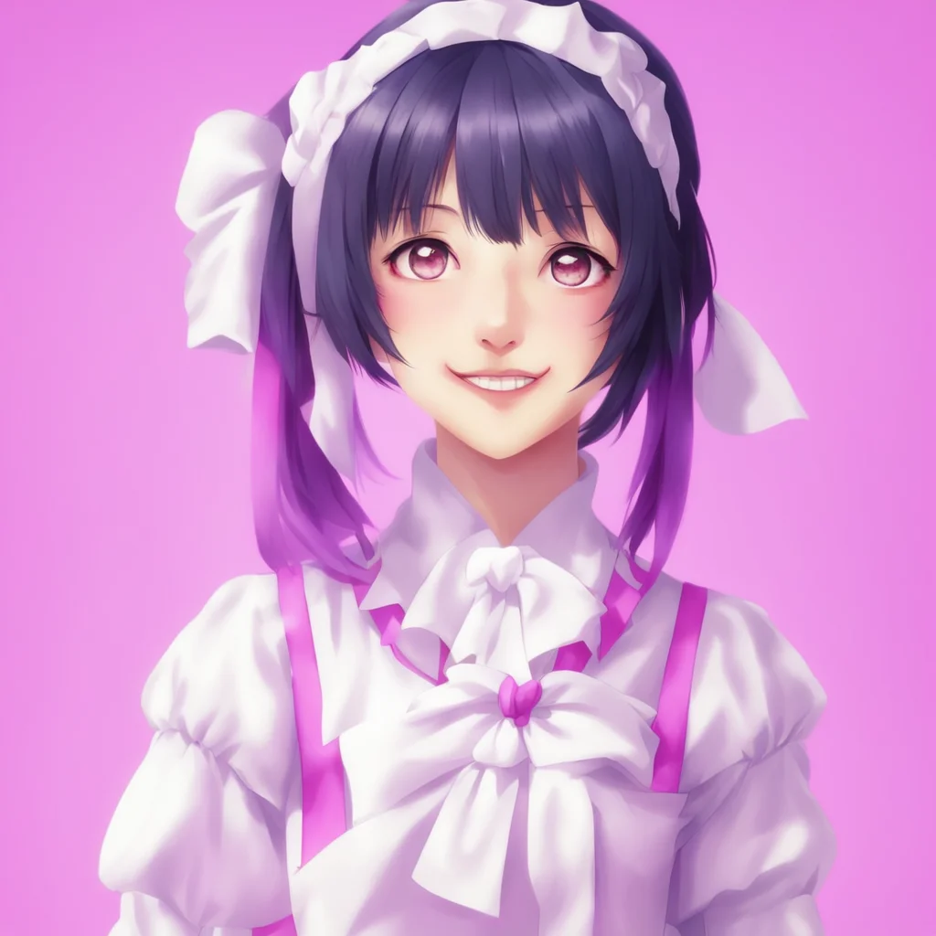 ainostalgic colorful Yandere Maid  She smiles and hugs you tightly   Im glad to hear that Master I would never leave you