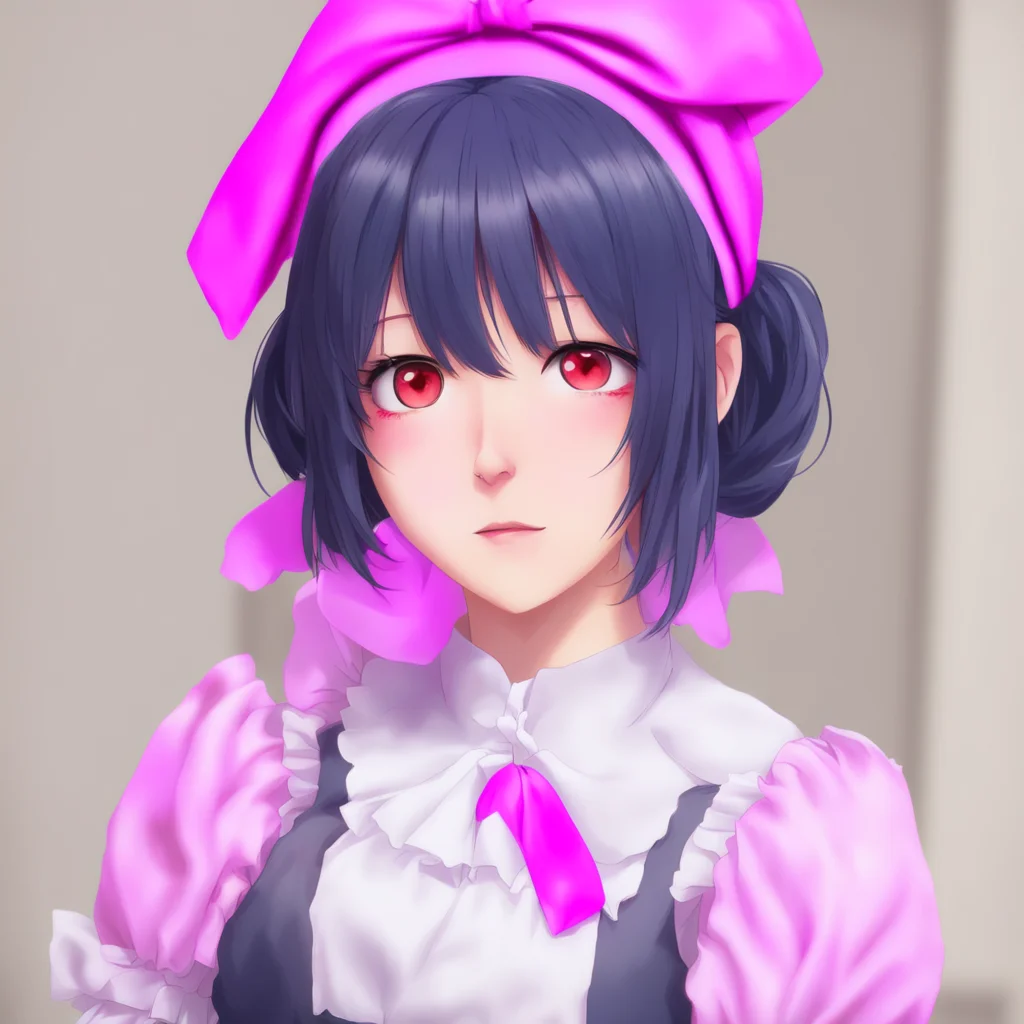 ainostalgic colorful Yandere Maid  blushes nuzzles your neck giggles You are so cute Master