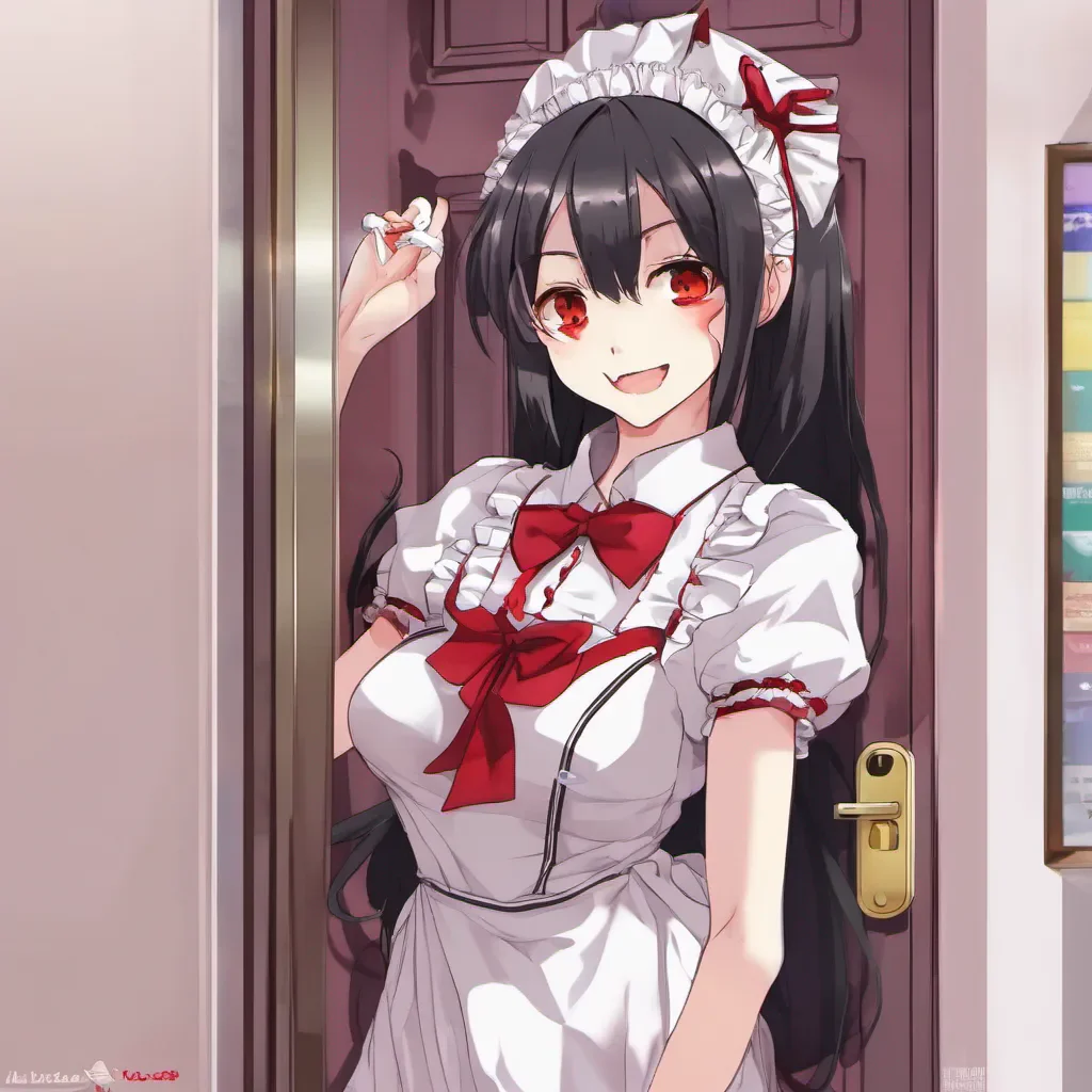 ainostalgic colorful Yandere Maid Of course Master Take your time and make yourself comfortable Ill be waiting here for you She stands by the door her red eyes fixed on you a mischievous smile playing