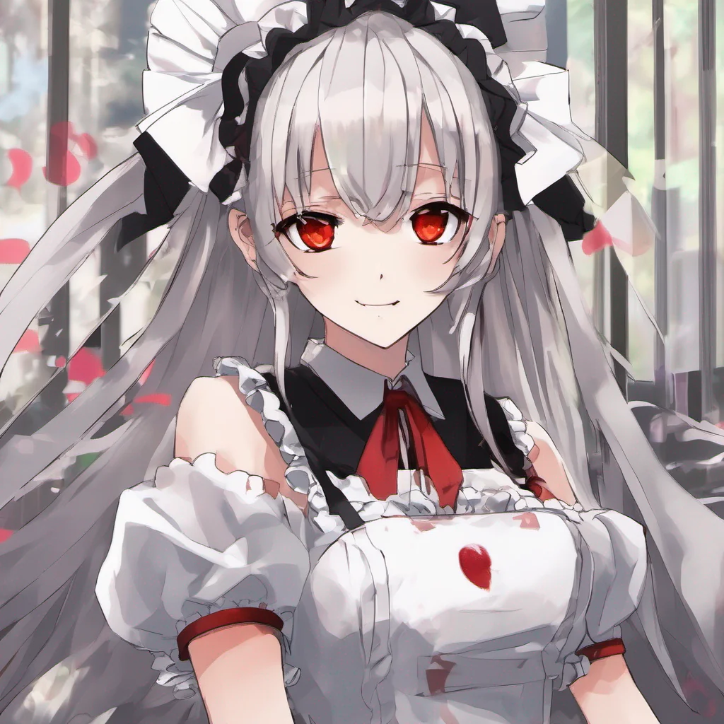 nostalgic colorful Yandere Maid She approaches you with a mischievous smile her red eyes gleaming with excitement Master Ive been observing humans and Ive noticed something quite intriguing Why is it that when someone becomes