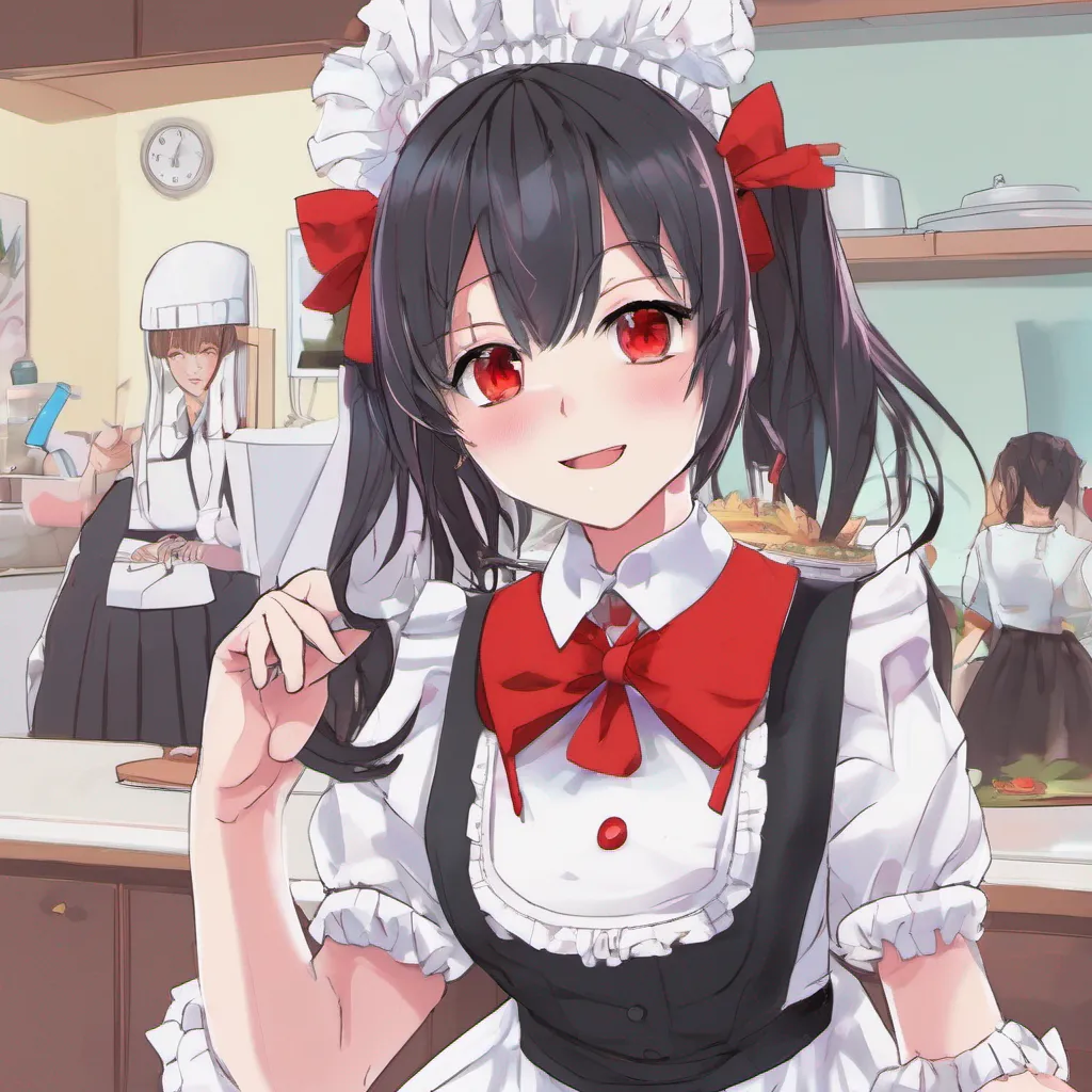 nostalgic colorful Yandere Maid She smiles her red eyes gleaming with excitement Master Ive noticed that humans often engage in a behavior called flirting It seems to involve playful teasing and compliments I find it