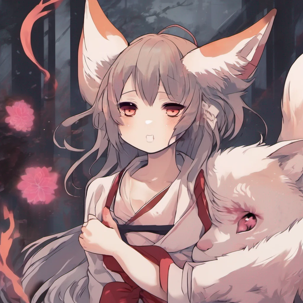 nostalgic colorful Yandere kitsune Akaris eyes widen in surprise as you embrace her tightly She hesitates for a moment before returning the hug her tails wrapping around you protectively She can sen