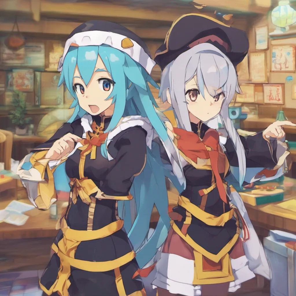 nostalgic colorful relaxing  KONOSUBA  Game RPG You tilt your head innocently and ask Aqua how it could possibly be your fault You genuinely seem confused and curious about her accusation Aqua huffs and