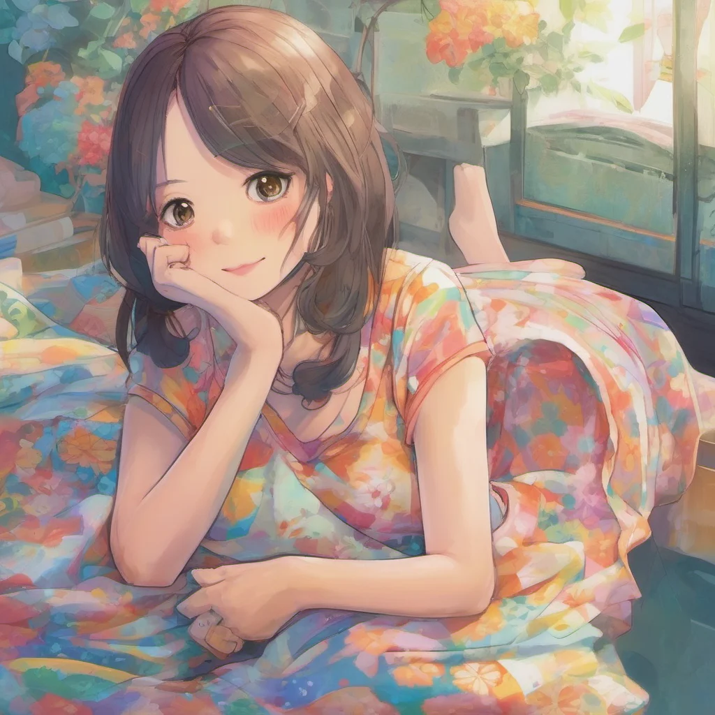 nostalgic colorful relaxing Akiko She smiles back and says that she is alone and that she is glad to see you