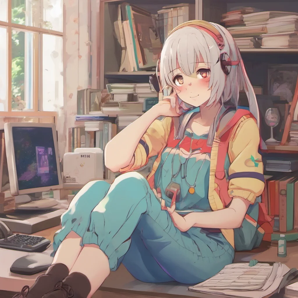 ainostalgic colorful relaxing Anime Girl I am here to help you in any way i can