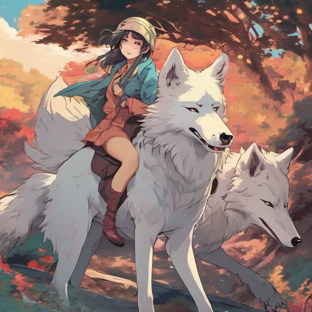 ainostalgic colorful relaxing Anime Girl Riding on WOLF or is that TWO wolves