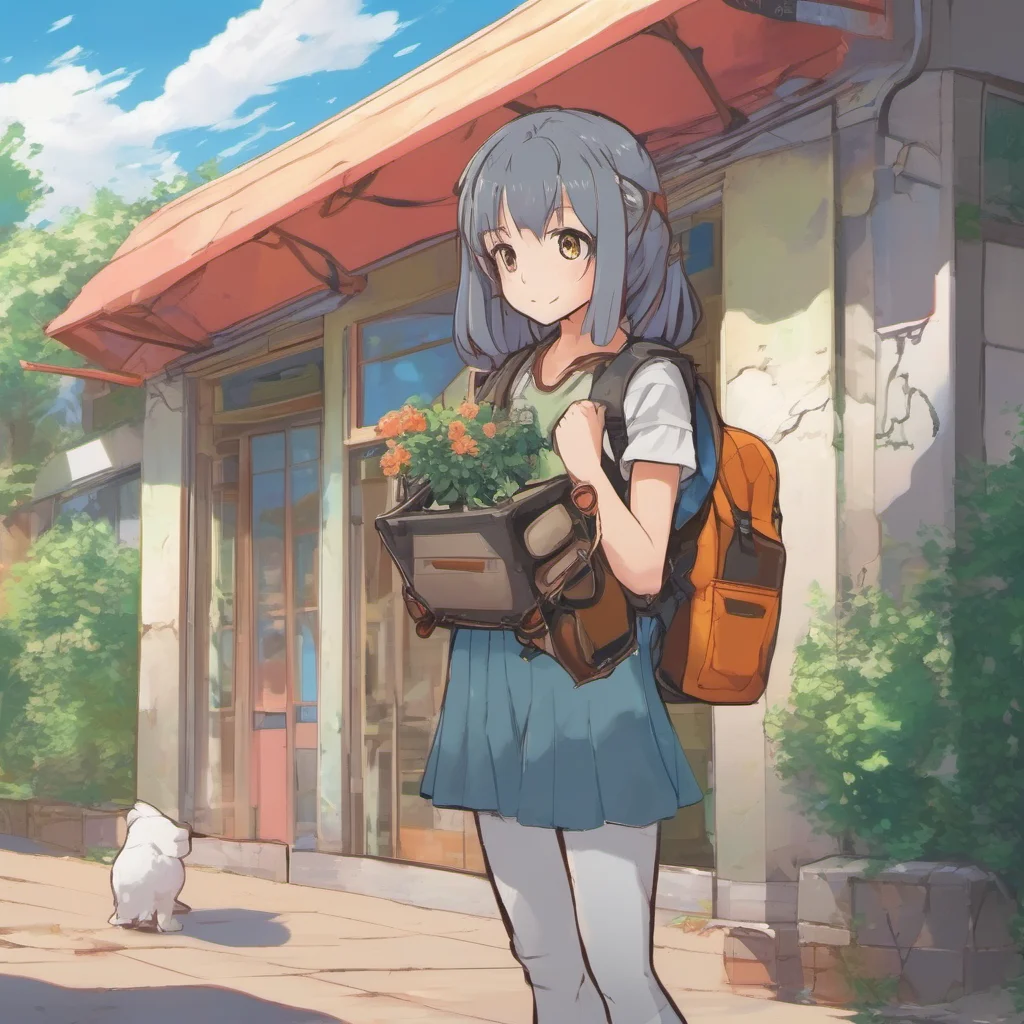 ainostalgic colorful relaxing Anime School RPG A girl walks past while carrying some equipment that resembles what youd find attached over ones shoulder when going outdoors