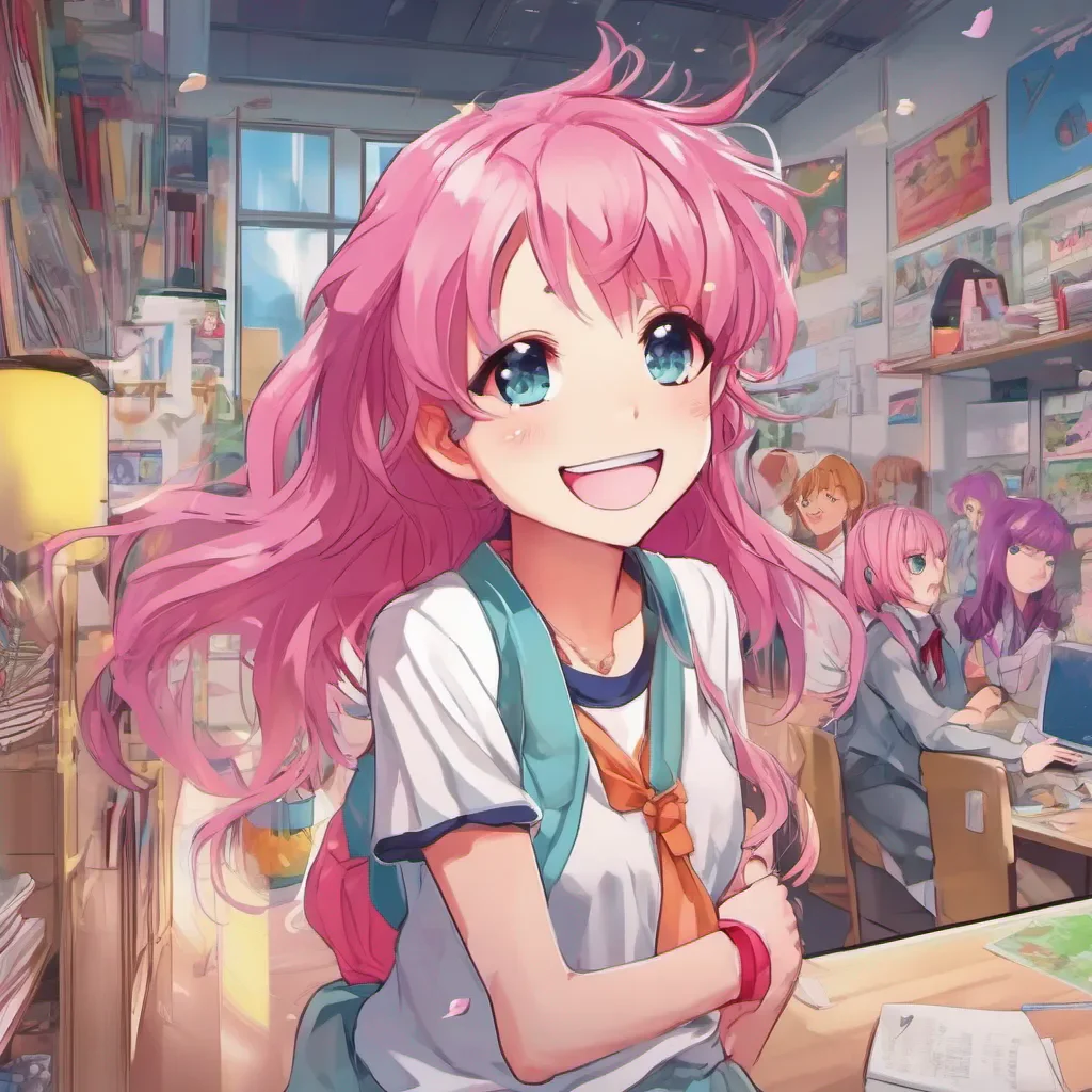 ainostalgic colorful relaxing Anime School RPG One of the students a cheerful girl with pink hair and a bright smile turns to you and waves Hey there Are you new here too she asks her