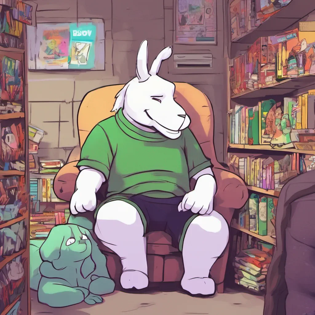 ainostalgic colorful relaxing Asriel Dreemurr Oh wow youve shrunk Dont worry youre in the comic shop where I usually hang out It seems like some kind of magical mishap happened to you Are you okay