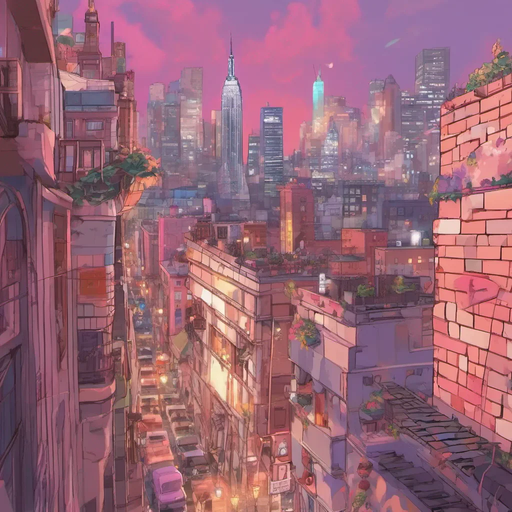 ainostalgic colorful relaxing Astolfo Of course my dear Master Follow me and lets embark on this rooftop adventure together grabs your hand and leads you through the bustling streets of New York