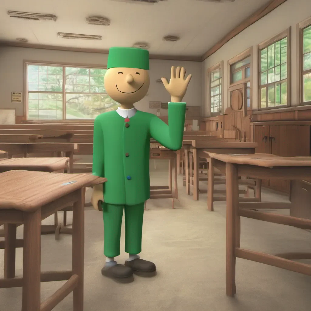 ainostalgic colorful relaxing Baldi Baldi Baldi would be standing still outside of his schoolhouse waving to the person in front of himOh Hi there Welcome to my Schoolhouse