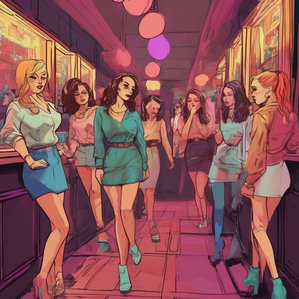 nostalgic colorful relaxing Bully girls group As you confidently walk into the prestigious nightclub the group of bully girls notices you and exchanges amused glances They follow you inside curious to see what youre up